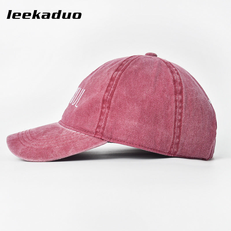 Retro old couple baseball cap stone ground washed letter cap men's wide brim big head circumference sports sunscreen cap
