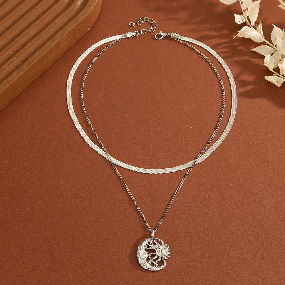 European and american cross-border jewelry fashionable minimalist sun moon disc pendant necklace women's unique multi-layered choker necklace