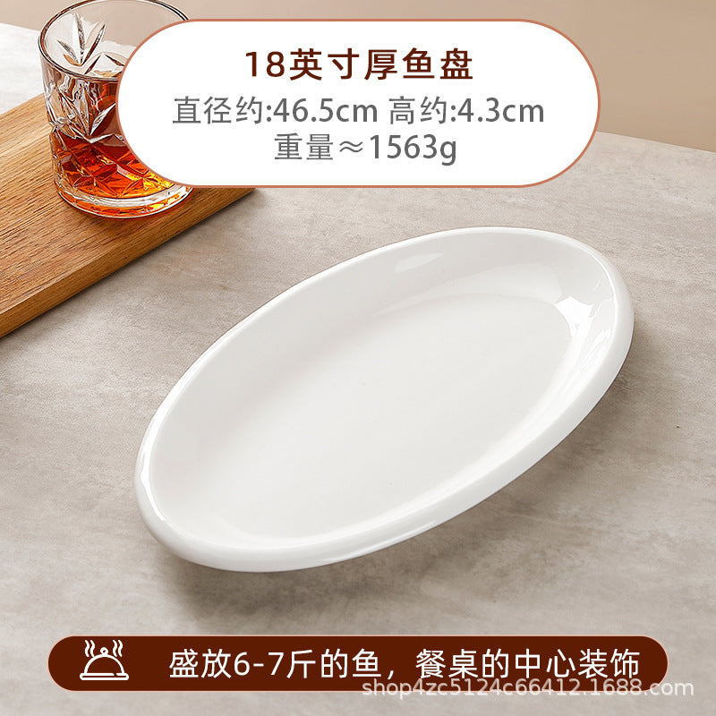 For home ceramic steamed fish plate oval long large hotel commercial thickened fish plate classy restaurant fish plate