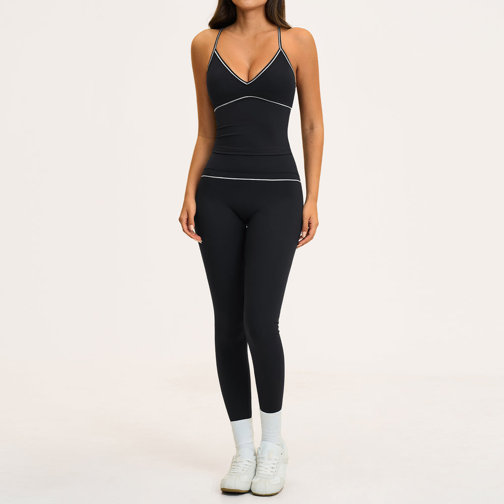 new yoga outfit: high-waisted peach lift, color block, push-up, and beautiful back design - activewear set 9615