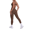 fashion double-sided brocade brushed single oblique shoulder yoga suit sports running fitness flap pocket pants pants two-piece set