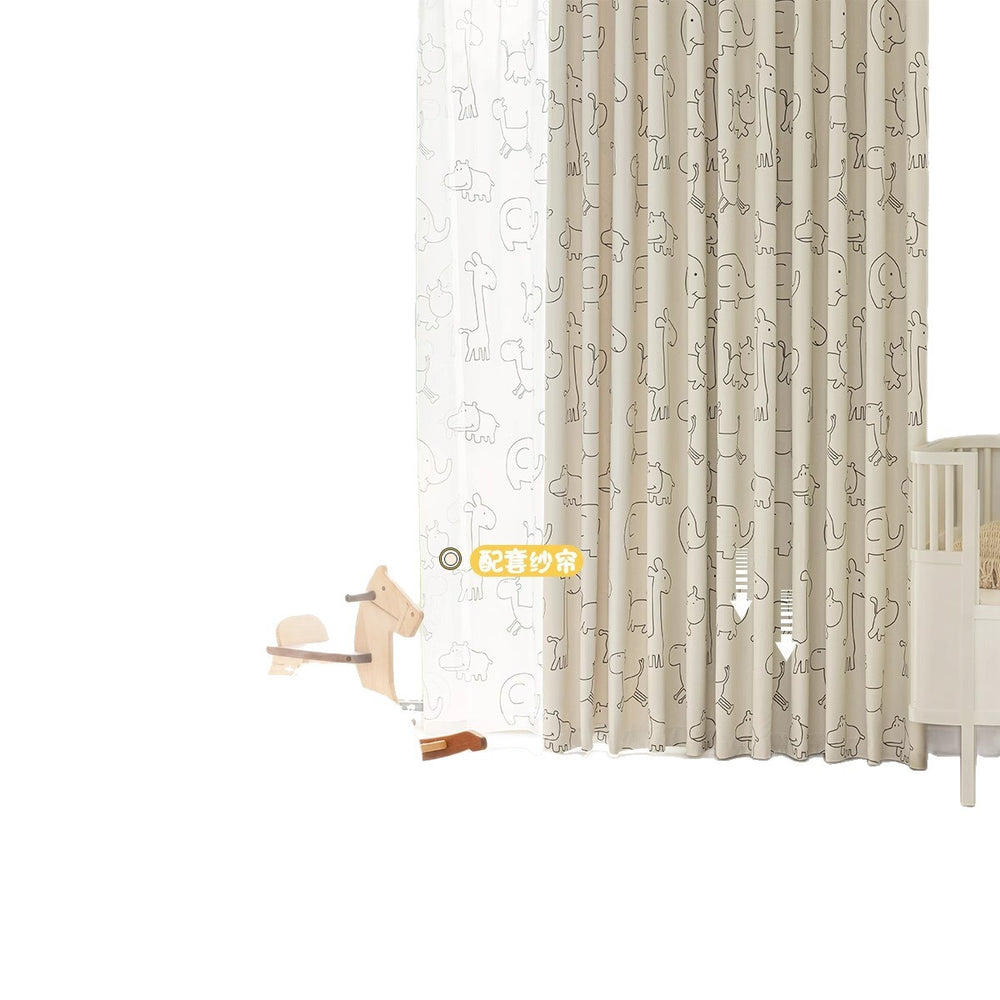 Cute cartoon kids' room curtains - boys & girls bedroom thickened blackout eco-friendly antibacterial cotton linen printed fabric