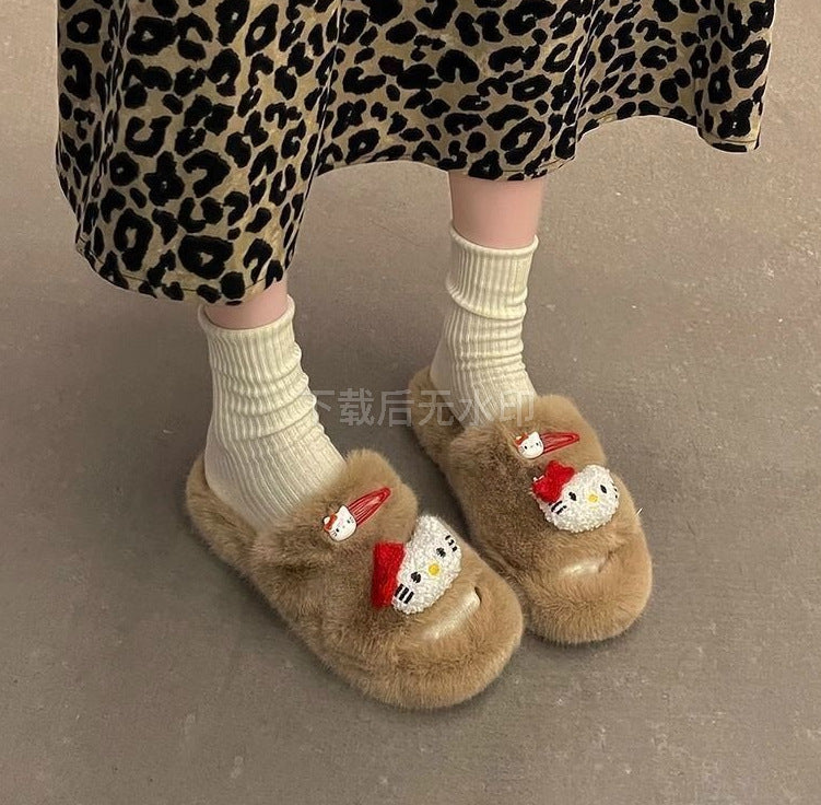 2024 autumn/winter outerwear fuzzy slippers - new trendy thick-soled, versatile indoor anti-slip cotton slippers with plush foot covering