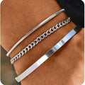 New fashion stackable cuff stainless steel bracelet 3-piece layered bangle snake chain cuban chain bracelet set