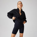 European and american style loose fit half-zip long sleeve yoga jacket - warm, fleece-lined stand collar running and workout top