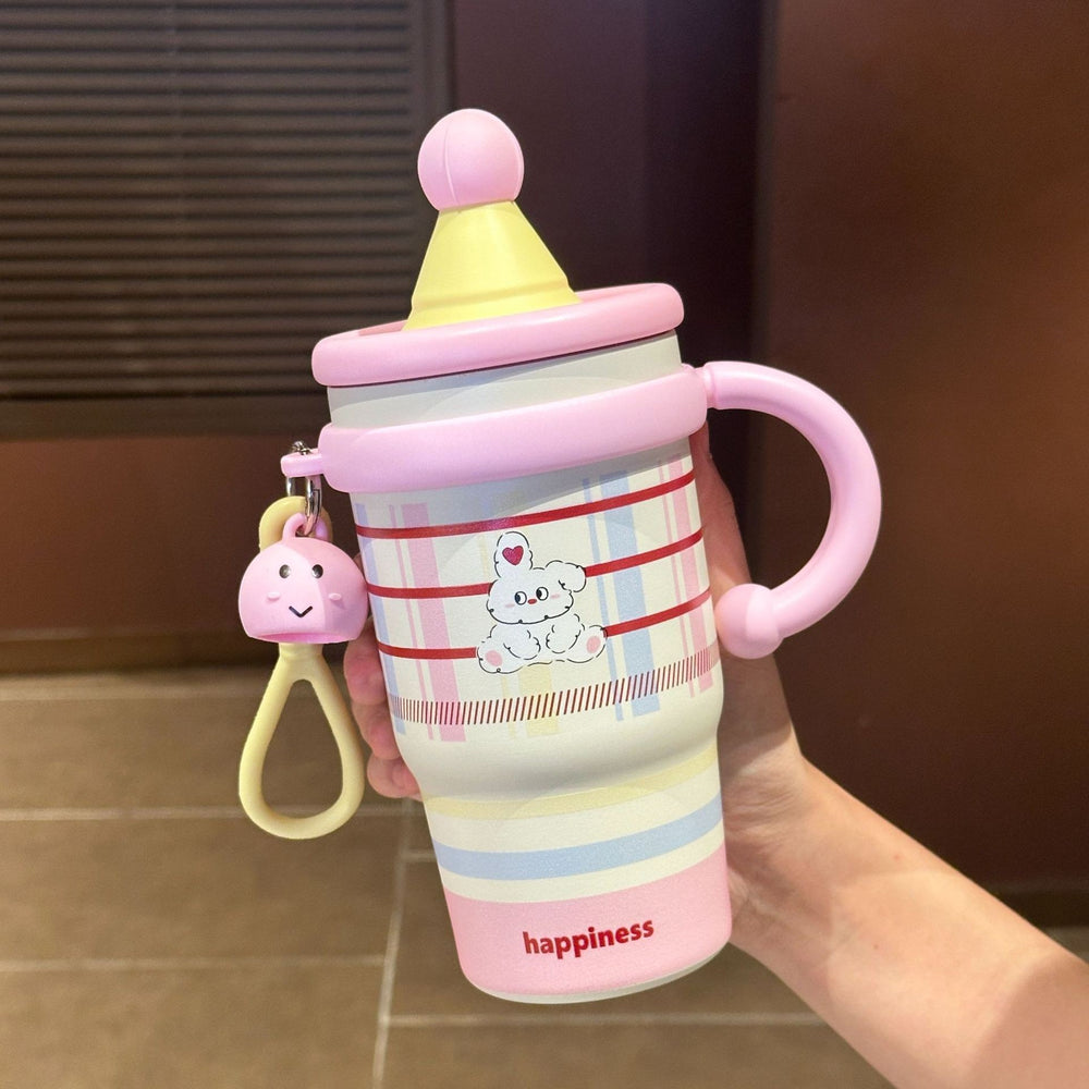 Popular cartoon cute pet with handle cute pendant girly heart student ins style large capacity 316 handle thermal insulation