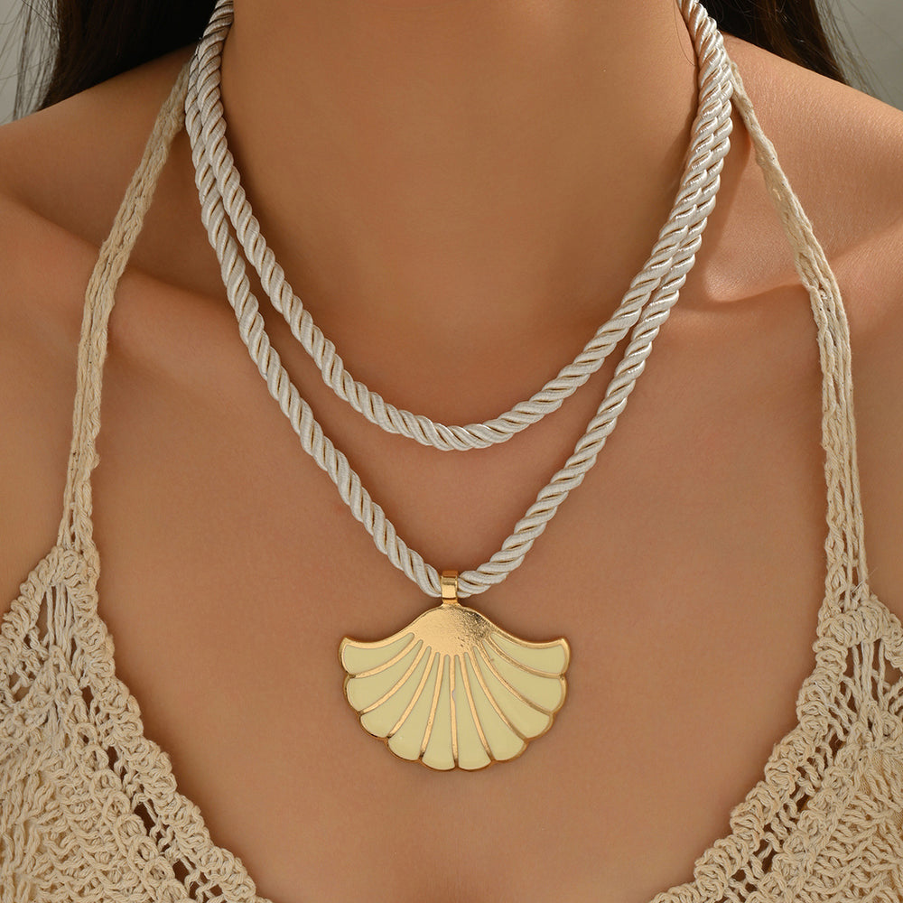 Wholesale seashell necklaces - european & american cross-border jewelry, enamel pendants, unique design, multi-layer braided cord necklaces