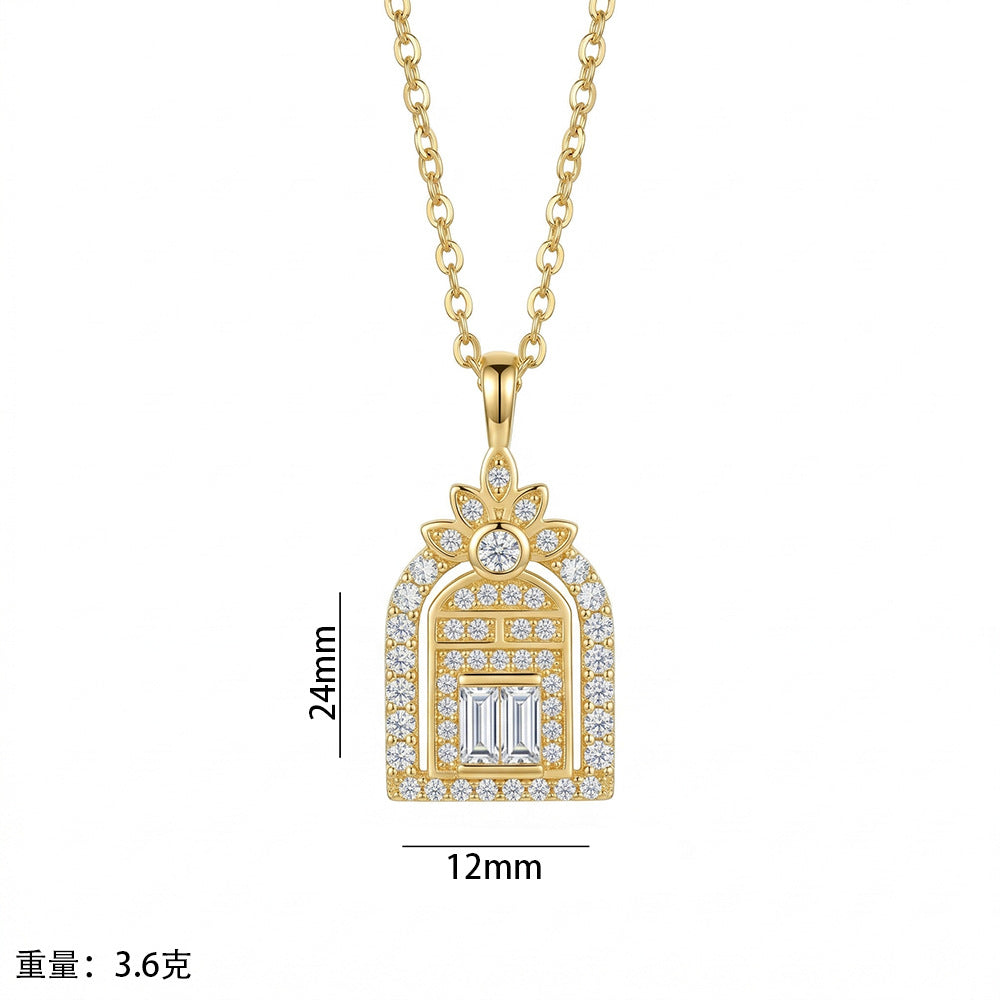 Popular copper inlaid with zirconium full diamond happiness door necklace for women summereasiest for matchfashion non-fading clavicle chain jewelry