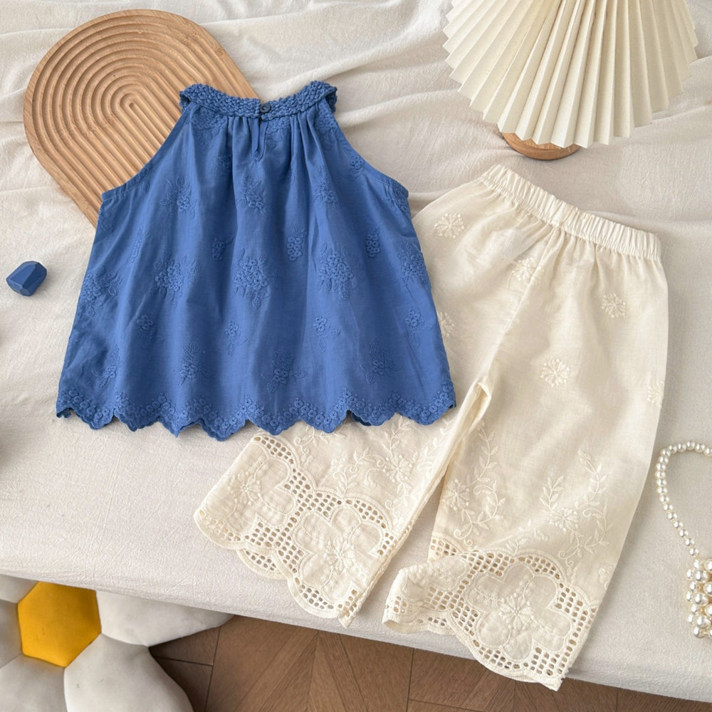 Girls' stylish summer outfit: trendy top and korean-style lace pants two-piece set for baby girls - cross-border children's clothing