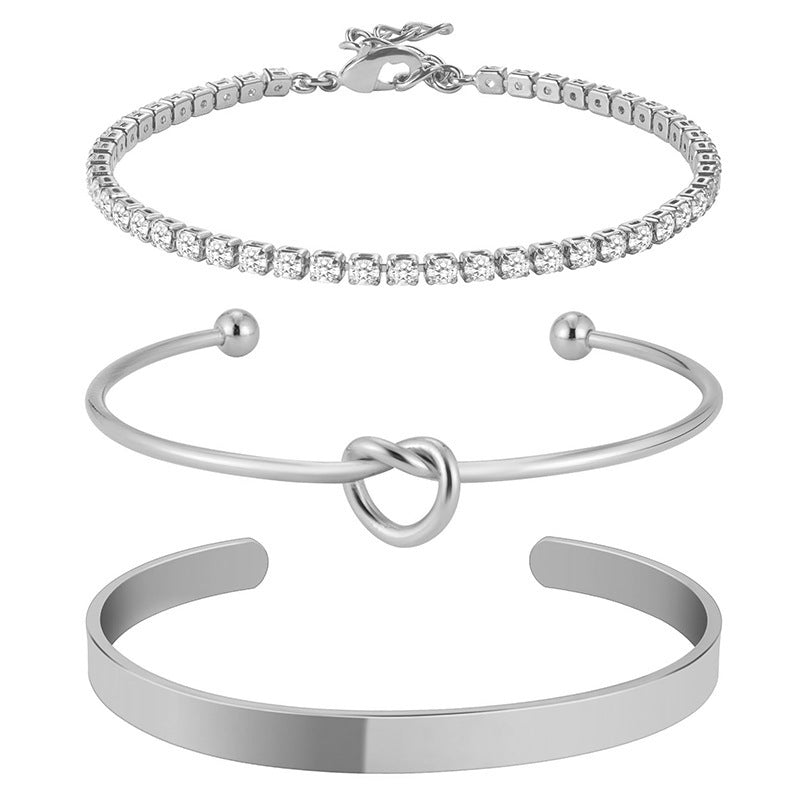 European and american cross-border fashion minimalist stainless steel heart knot bangle geometric claw chain tennis chain women's bracelet