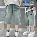 Kids' boys' summer pants - lightweight denim shorts for mid-to-large children -  new summer collection - boys' mid-length shorts