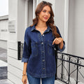 European and american cross-border e-commerce  new arrival washed vintage loose casual early autumn new slit denim shirt for women