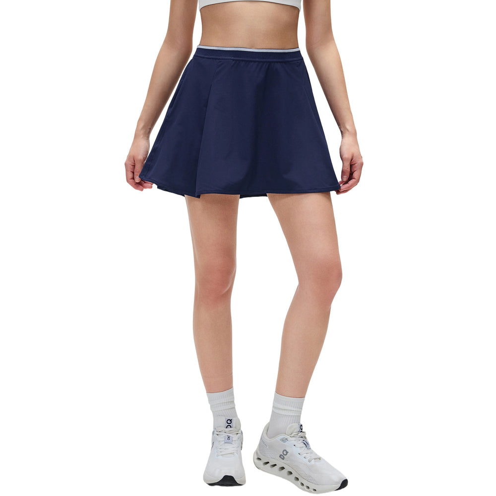 Contrast colorfake two-piece high waist yoga tennis skirt sweat-absorbent breathable fashion tape a-shaped sports skirt for women d26010