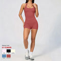 Dfyne style  women's seamless halter neck sleeveless yoga set - workout tank top and shorts set