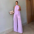 Independent station fashion cross-border  summer fashioncasual asymmetrical sleeveless elegantpure color pants suit women's clothing
