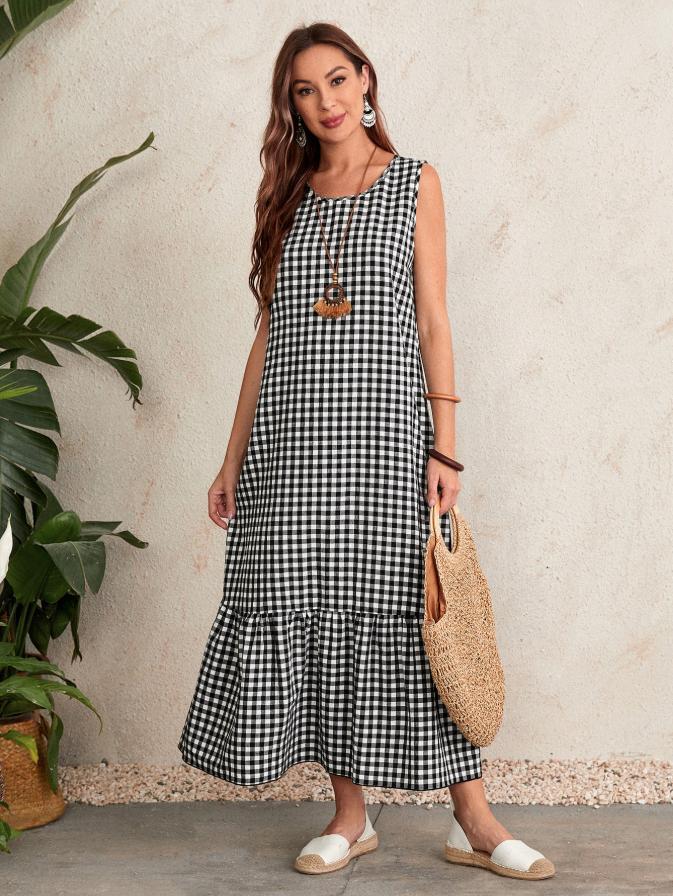 European and american cross-border  summer new sleeveless casual designer a-line maxi dress for women