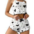 New european and american ribbed knit heart print cami and shorts set - sweet, casual, and perfect for loungewear or light outings