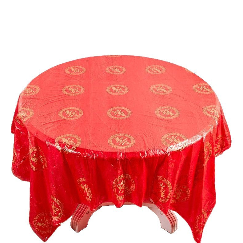 Disposable tablecloth for wedding, wedding banquet, red wedding banquet, thickened round table with happy characters, festive tablecloth, waterproof