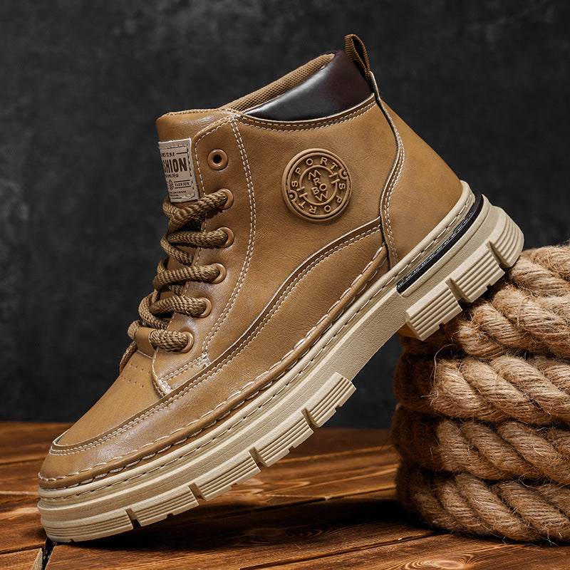 Boots men's high-top spring british style retro genuine leather mencasual leather shoes mid-top waterproofworkwear boots