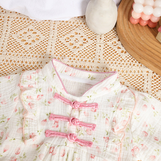 Baby spring & fall long-sleeve princess romper - floral print bodysuit for baby girls - korean style spring jumpsuit - trendy one-piece
