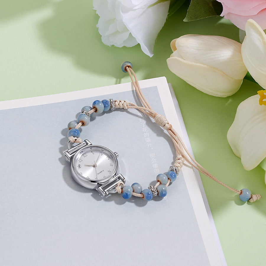 Xiaoxiangfeng braided watch girls bracelet watch nicheaccessible luxuryinschiceasiest for matchcamellia beaded watch
