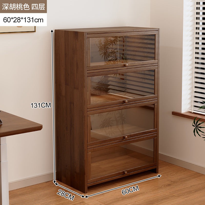 Solid wood dust-proof bookcase integrated against the wall Walnut color storage cabinet Locker Floor storage cabinet Household bookshelf
