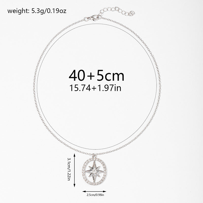 Sweater necklace wholesale cross-border autumn/winter jewelry women's fashion diamond-studded circle unique versatile light luxury hexagram pendant