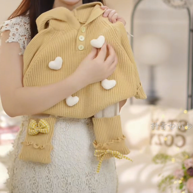 Girls' outfit set -  autumn/winter collection: stylish heart-hooded sweater (yellow top) & bow-tie leggings two-piece set