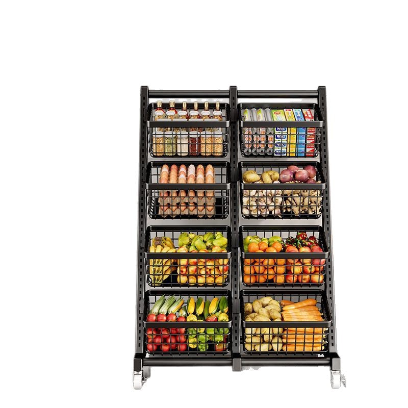 Kitchen storage rack floor-standing multi-layer vegetables and fruits multi-functional vegetable basket living room snack storage rack with wheels