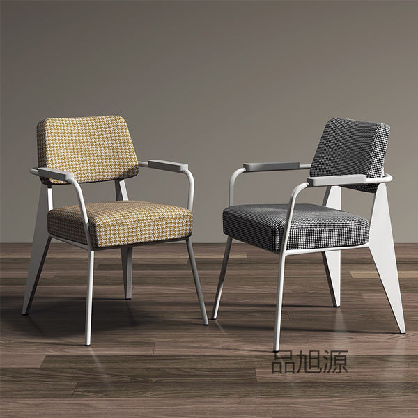 Nordic Restaurant Light Luxury Iron Dining Chair Cafe Creative Thousand Birds Grid Fabric Leisure Back Chair Office Armchair