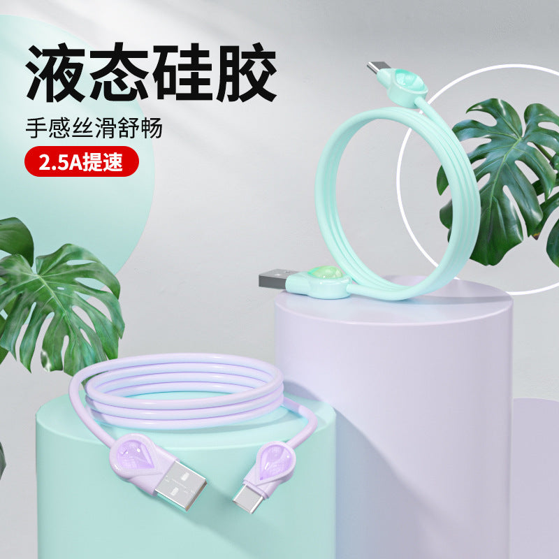 New liquid silicone macaron color 2.5a fast charging cable, compatible with apple, huawei, and android phones