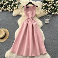 French chic sleeveless square neck dress - summer edition: butterfly knot waist, slimming, elegant hepburn style maxi dress
