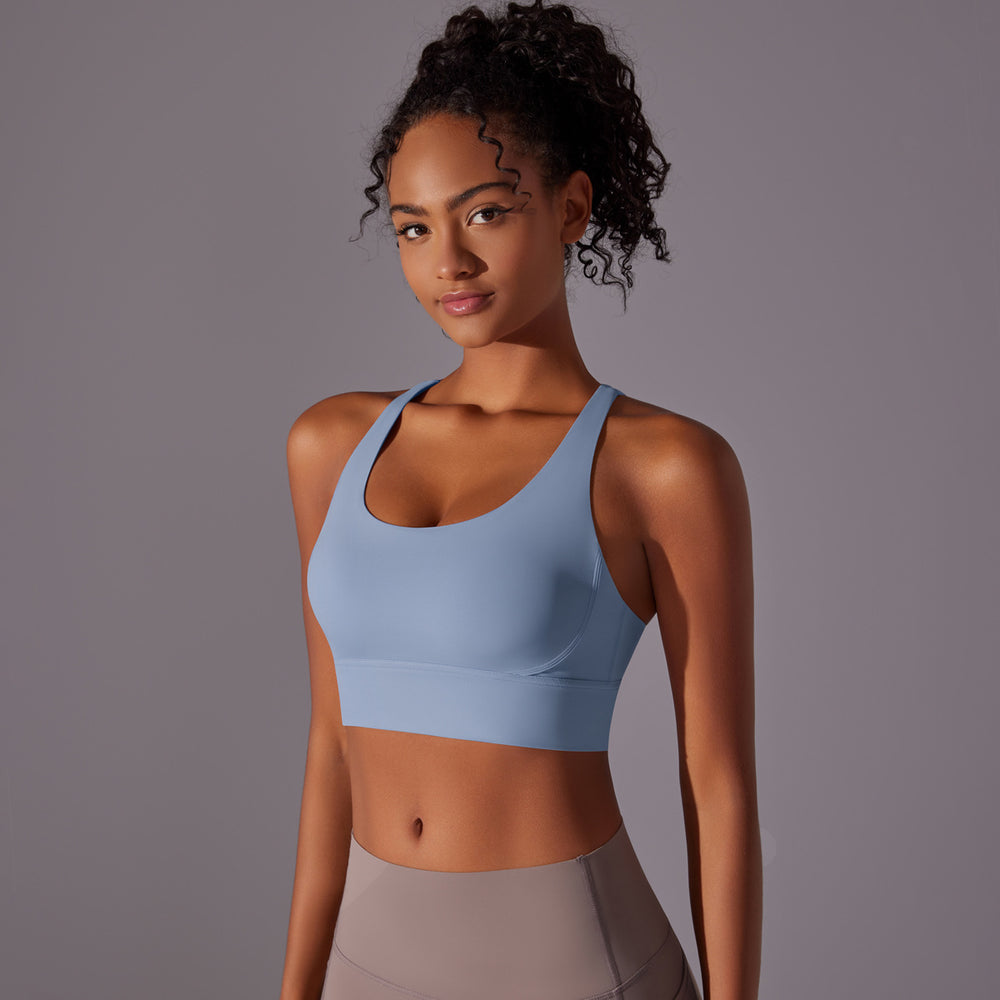 Fashion nude yoga vest women's cross back sports intimates bubble wrap push up seamless one-piece cup fitness bra