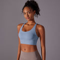 Fashion nude yoga vest women's cross back sports intimates bubble wrap push up seamless one-piece cup fitness bra