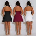 C7587 cross-border   fashion women's sexy v-neck halter backless mini dress