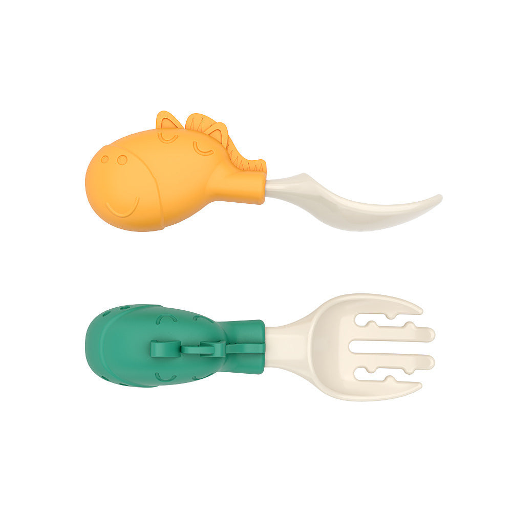 Baby ppsu spoon and fork set - silicone short handle training spoons and forks for infant feeding - silicone fork and spoon set for baby food and weaning