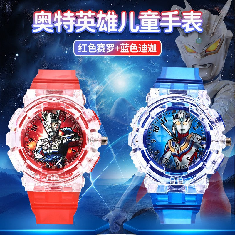 Ultraman watch kids toy boys cartoon luminous electronic watch 3-6 years old children mancero birthday gift
