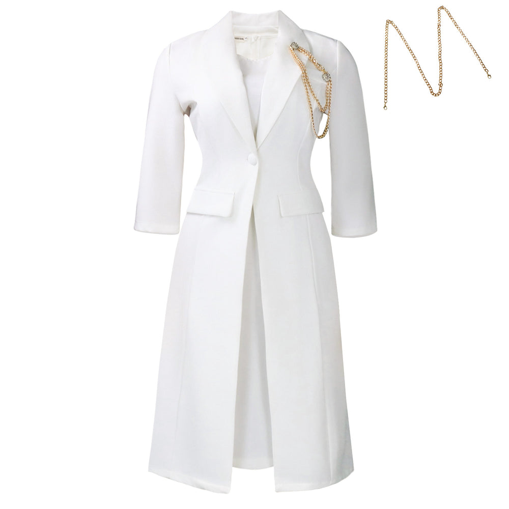 D610 european and american style elegant stretch slim-fit solid color blazer and slip dress two-piece set - african fashion outfit