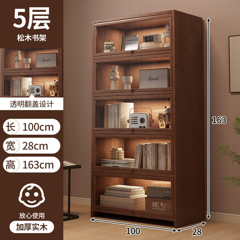 Retro American floor-to-ceiling bookcase Solid wood small cabinet Locker Living room storage Display cabinet Integrated dust rack