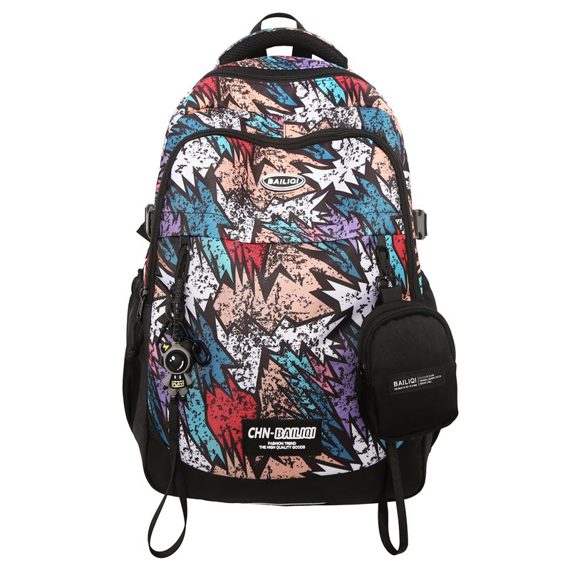 New large-capacity backpack, junior high school student schoolbag, men's and women's casual backpack, printed color schoolbag, student
