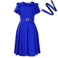 D583export women's clothing  short-sleeved doll collar pure color short-sleeved ruffles high waist large hem fashion dress