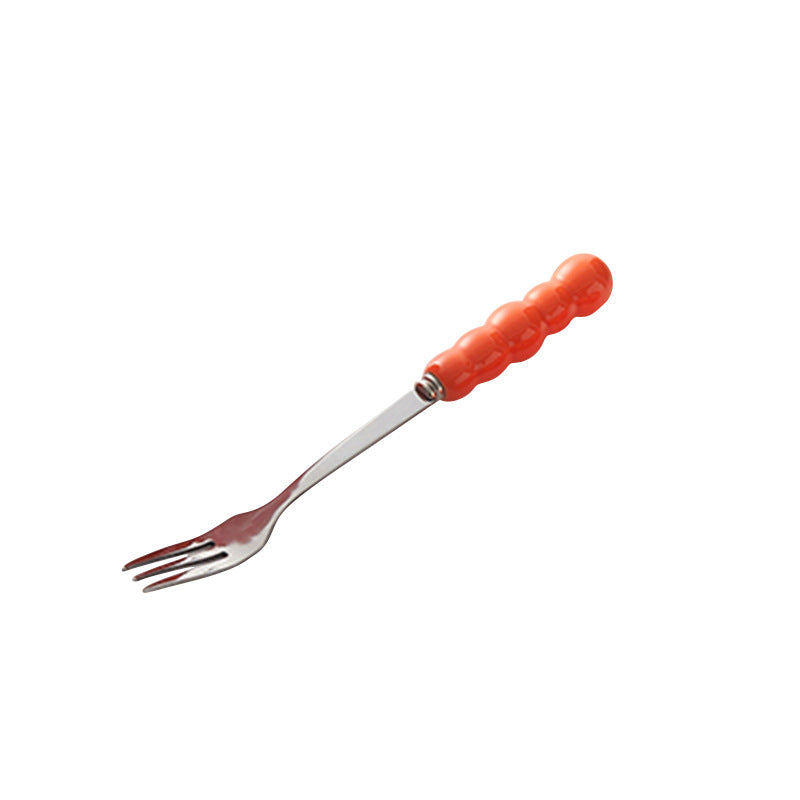Influencer-approved creamy fruit fork set: electroplated, luxe storage jar, high-value coffee table decor, fruit picks