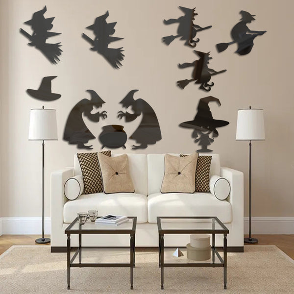 Halloween Bat Witch Pumpkin Mirror Wall Sticker Wall Decoration Holiday Arrangement Self-Adhesive Sticker