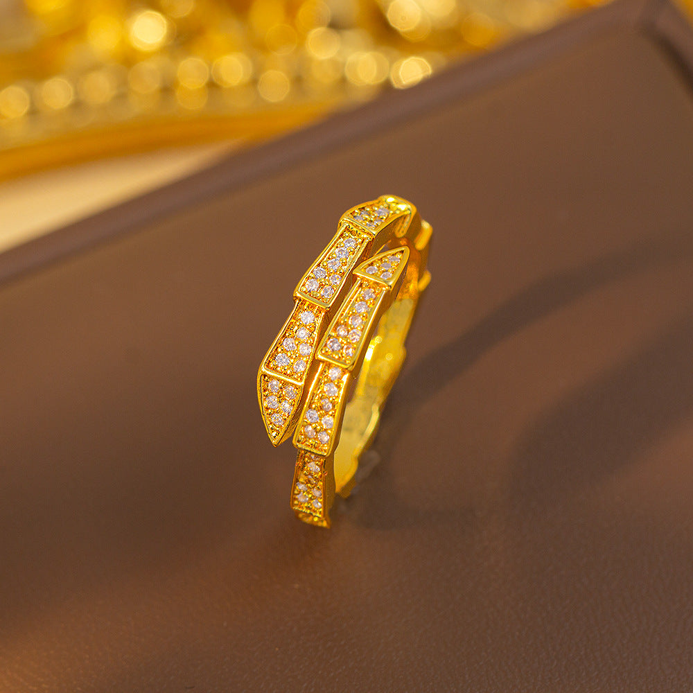 K-style popular snake bone ring half circle diamond-encrusted open full diamond snake head ring classyaccessible luxury exquisite jewelry wholesale