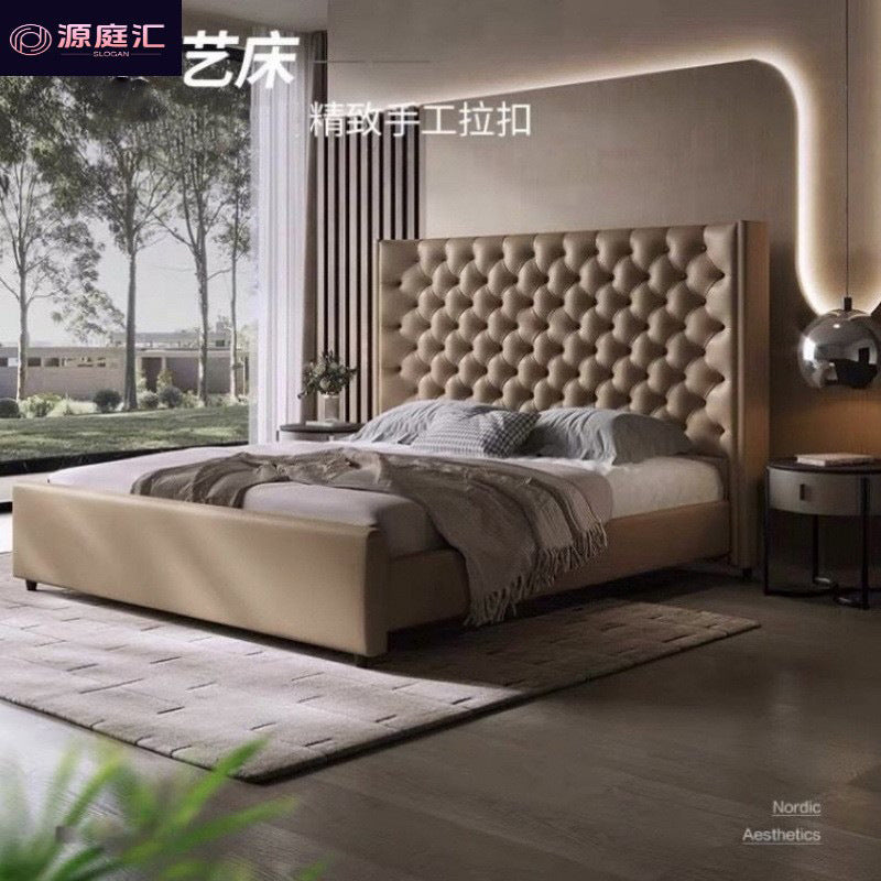 Modern creative italian american style zipper closure light luxury black double bed for home bedroom master bedroom upholstered wedding bed