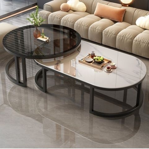 Rock slab coffee table living room for home small apartment 2025new arrivalaccessible luxuryclassy modern simple oval combination coffee table