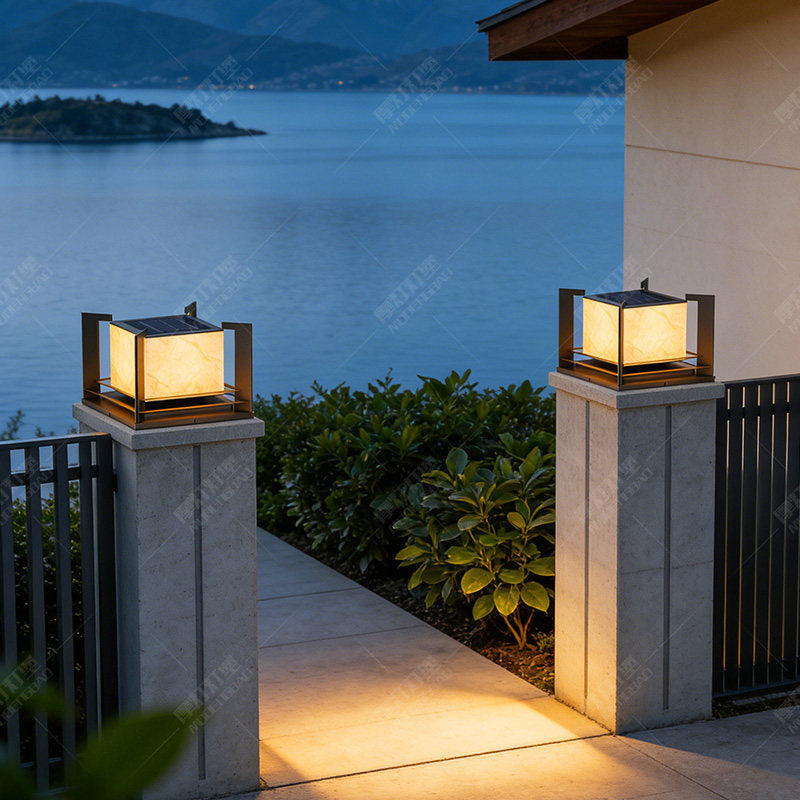 Solar powered pillar lights for villas, entryway doors, premium marble waterproof column lights, diy home construction wall post lights