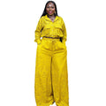 European and american cross-border women's fashion  spring/summer new collection: solid color cutout long sleeve shirt and wide leg pants casual set