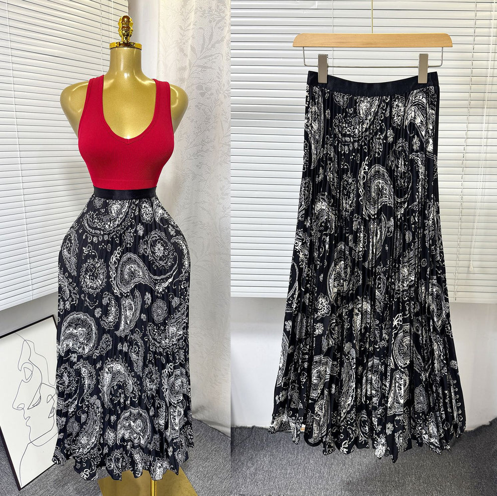 K-style high waist elastic waist rufflespleated skirt female a-line skirt slimming lookeasiest for matchwork clothing skirt