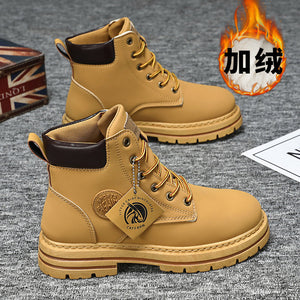 Men's martin boots: vintage british style, rugged yellow boots, fashionable and versatile, fleece-lined for warmth, thick winter boots, height-increasing work boots
